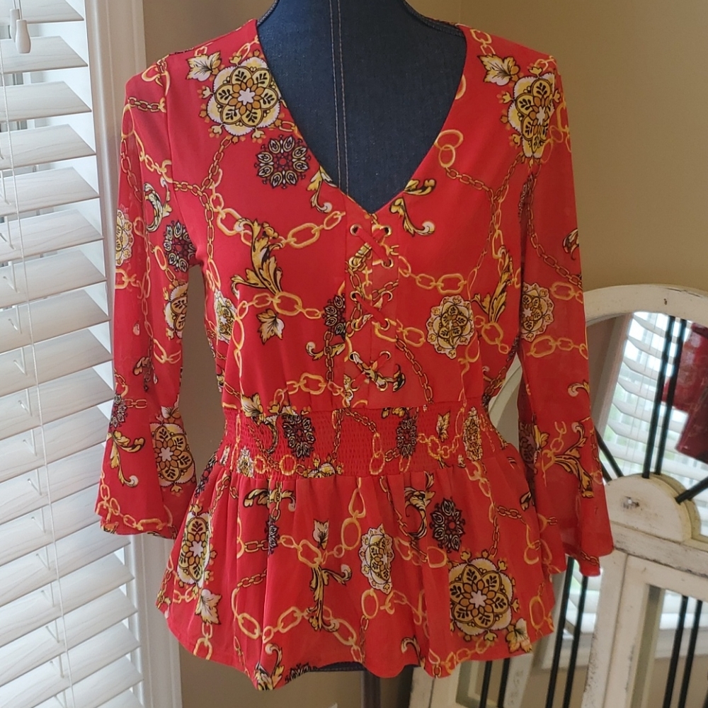 EMBER red & gold blouse size M